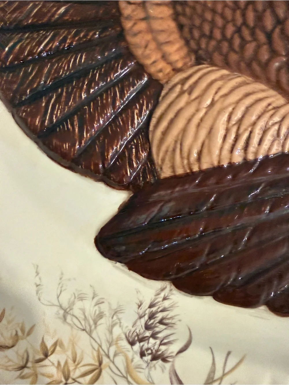 Ceramic Turkey Platter - Brown & Cream Decorative Serving Plate
